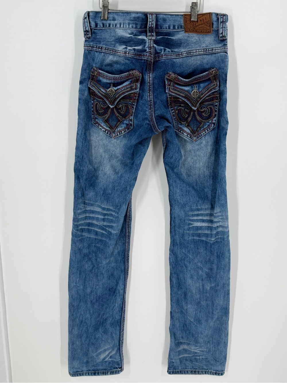 Affliction ACE Men’s Jeans 30 Distressed Embroidered Pocket Straight Biker Y2K